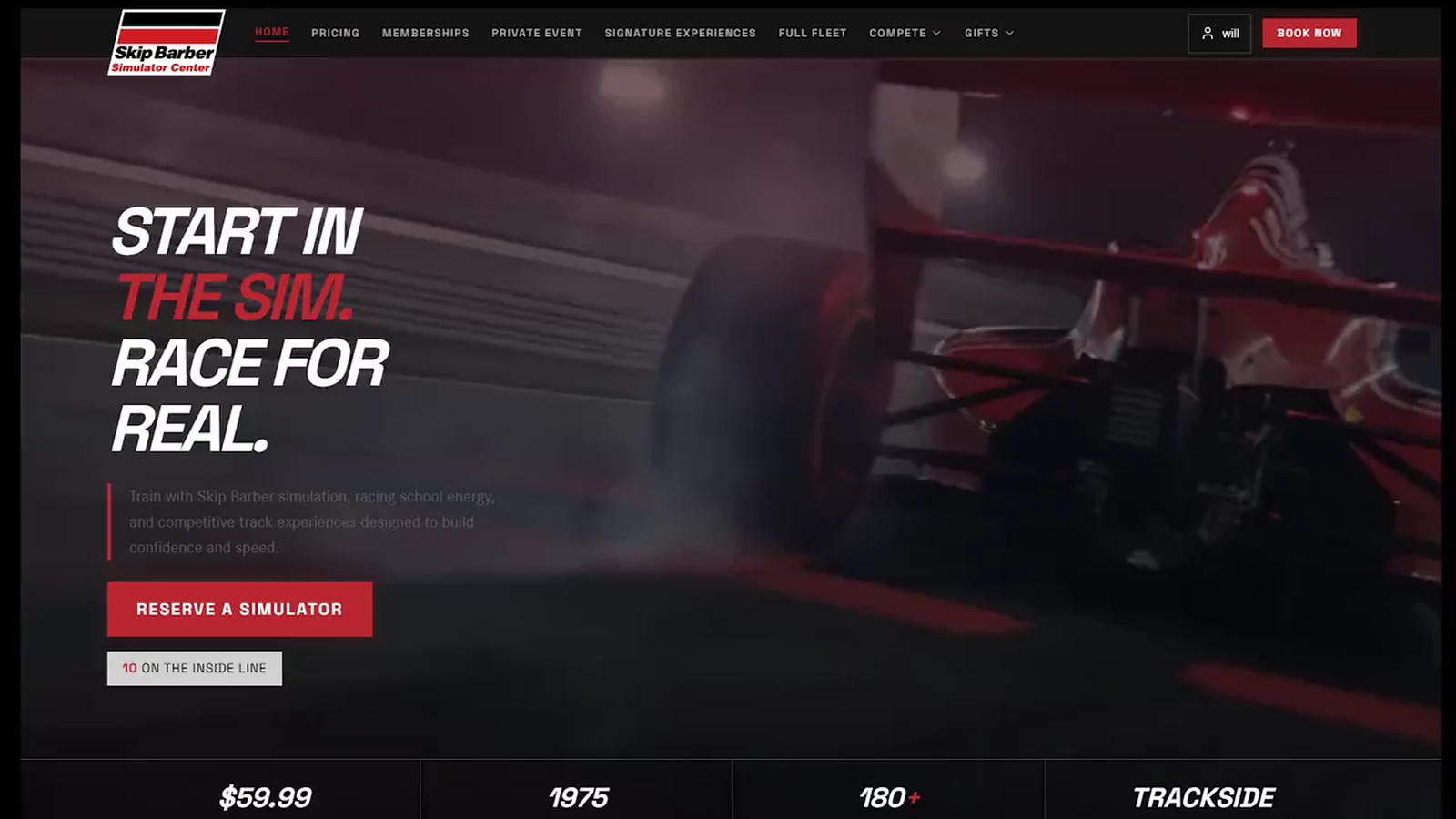 Live Skip Barber sim racing booking site